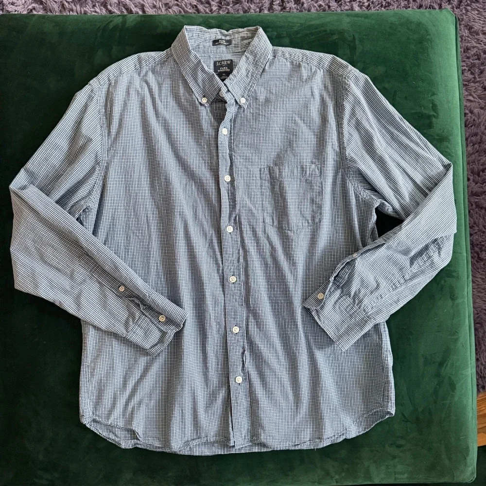 J.Crew Mens XL Slim Untucked Flex Washed Gingham Button Down‎ Shirt AL861 Blue